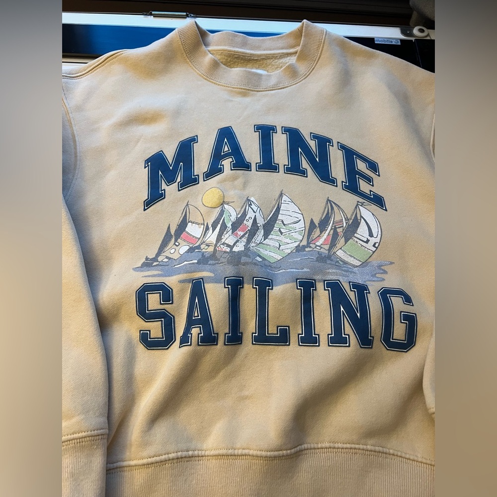 Abercrombie & Fitch (Yellowy mustard color) Maine sailing  Crewneck Sweatshirt - Picture 2 of 11